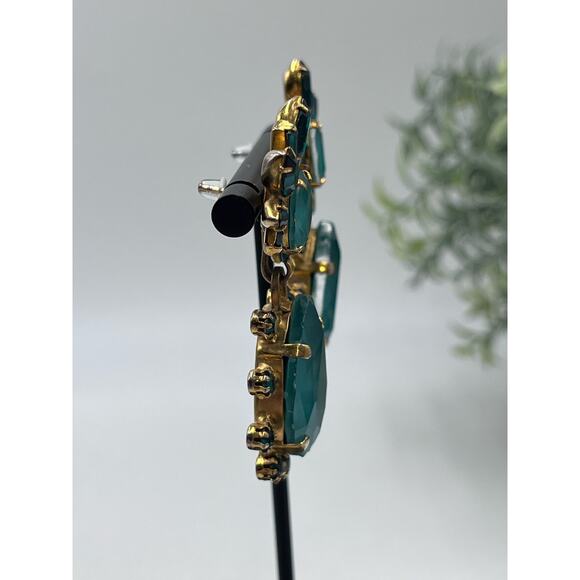 Elizabeth Cole Designer Bright Green Crystal Lennon Drop Dangle Runway Earrings - Picture 15 of 16